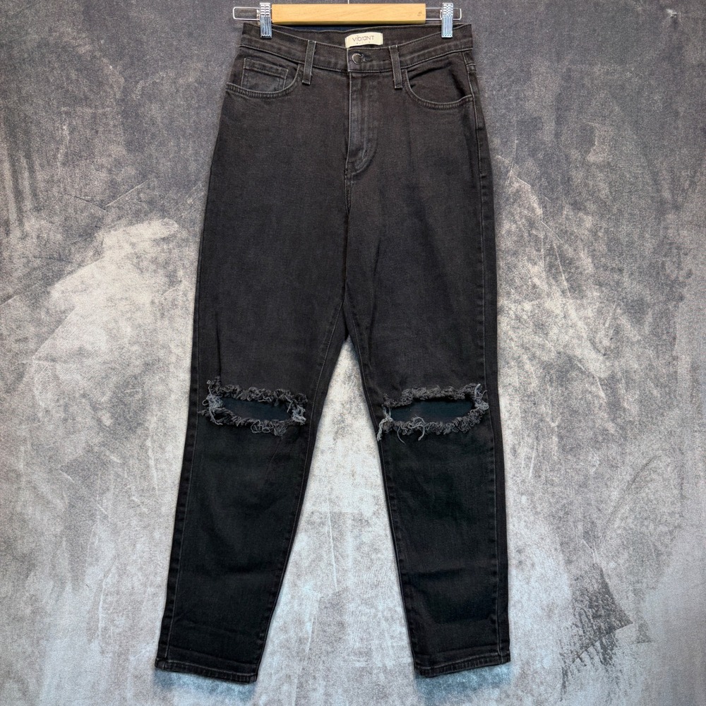 Vibrant M.I.U. Jeans Womens USA Black Slim 5 W26 Distressed High Rise Denim